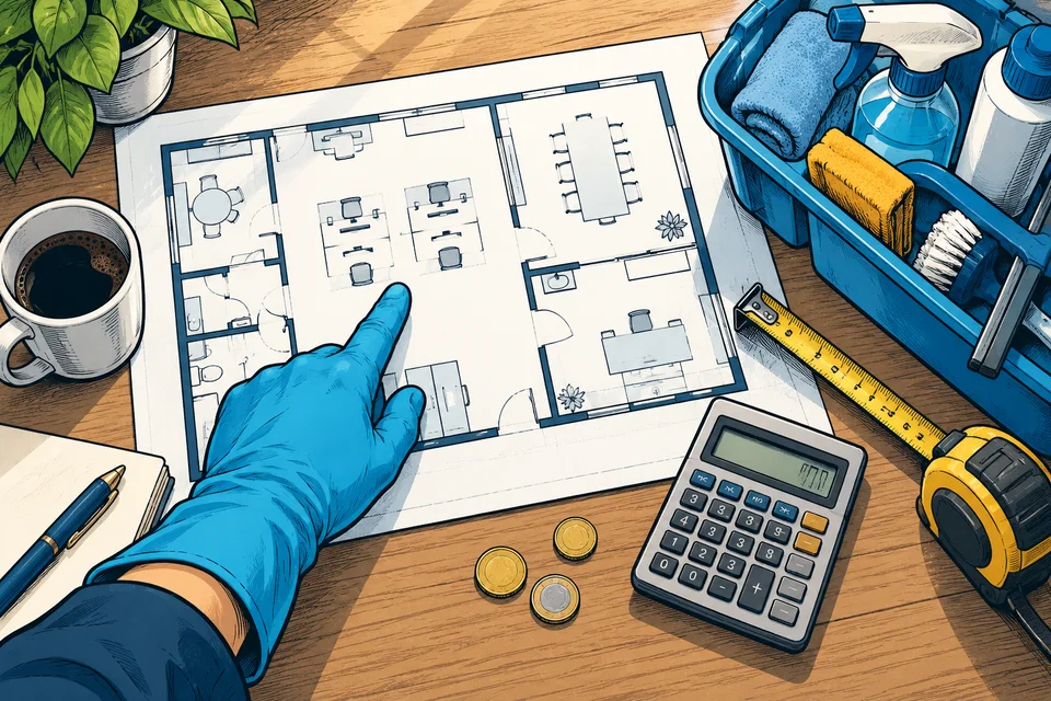 Comic-Illustration: Was kostet eine professionelle Gebäudereinigung?